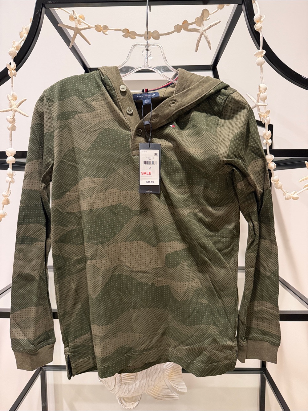 Tommy Hilfiger Olive Green Camo Long-Sleeve Hooded Tee